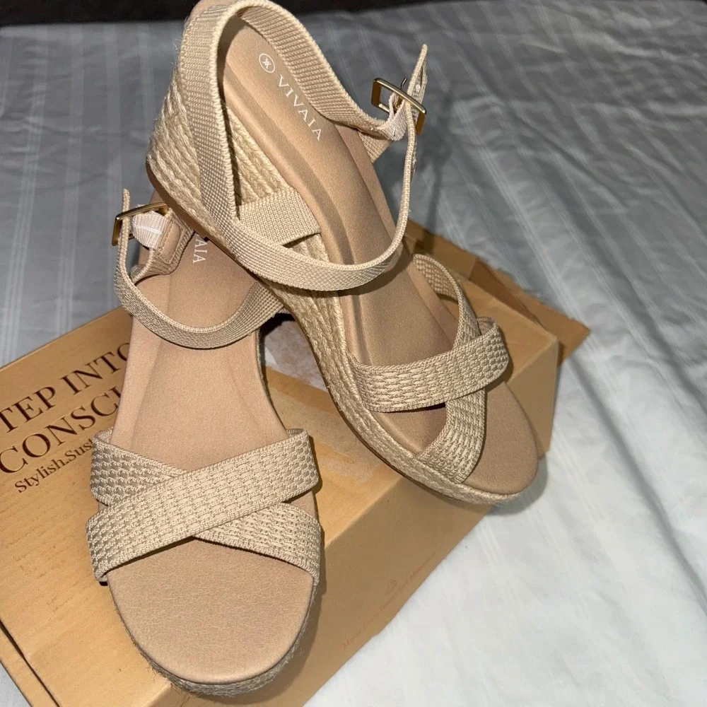 Vivaia Wedge Sandals Espadrille Ankle Strap Casual Summer Sandal Size 9.5 EUR 41